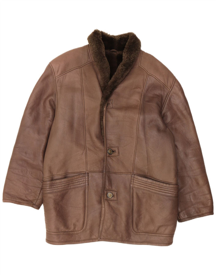 Vintage Mens Shearling Jacket IT 52 Large Brown Leather