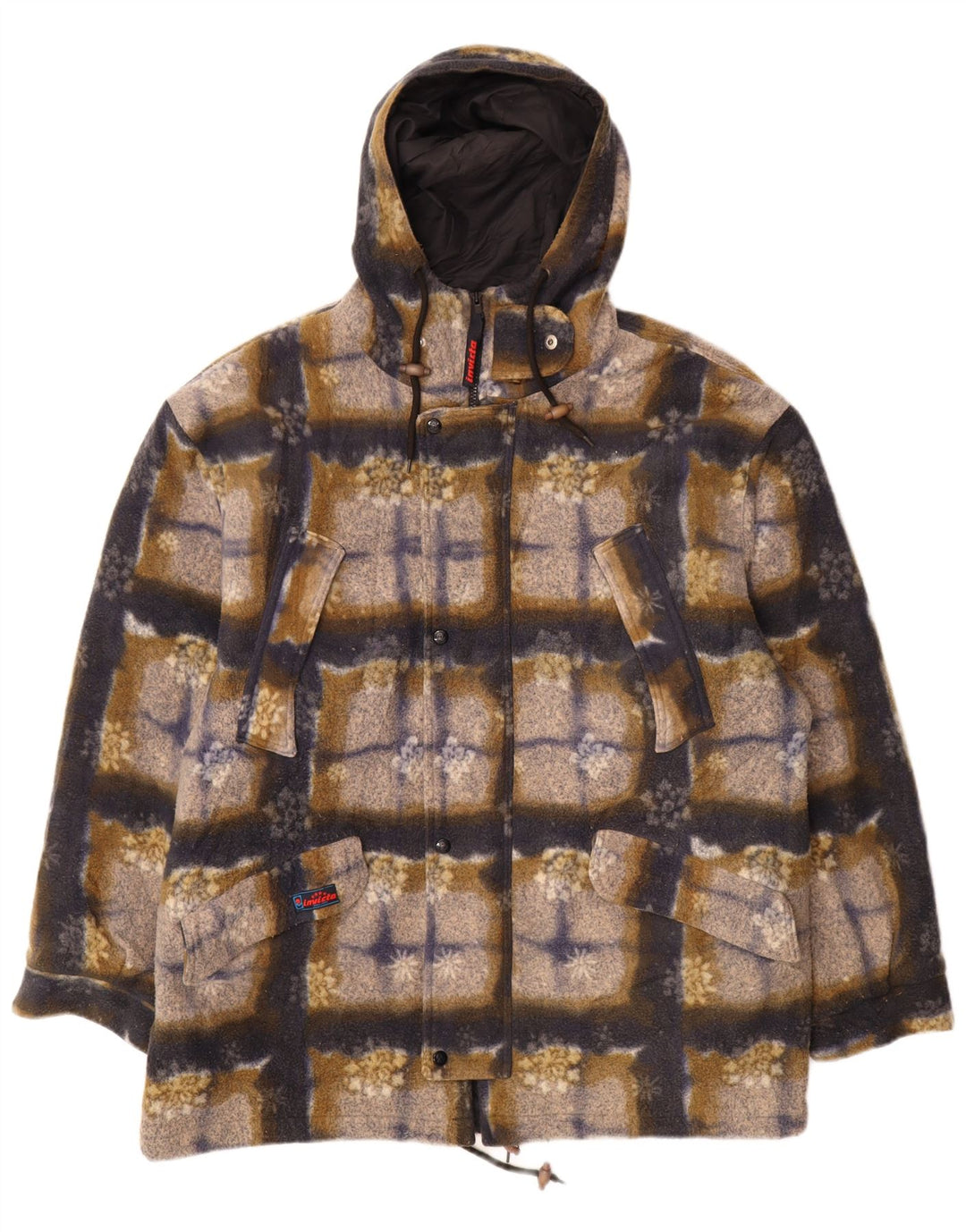 Giacca in pile con cappuccio da uomo Invicta UK 42 XL Poliestere a quadri multicolore