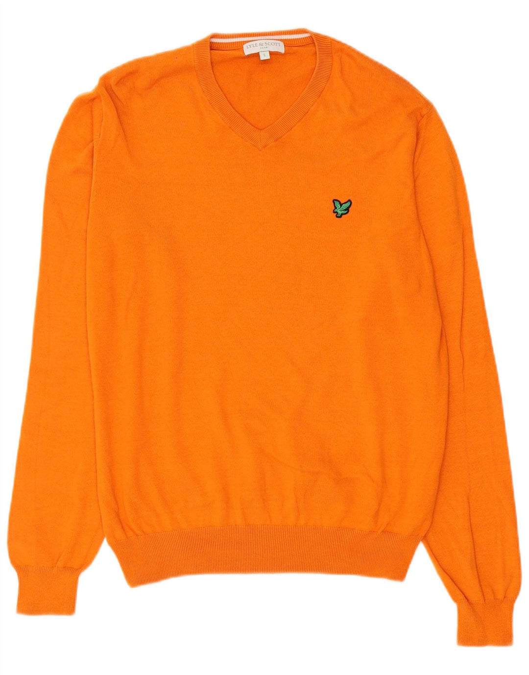 Lyle & Scott Mens V-Neck Jumper Sweater Large Orange Cotton