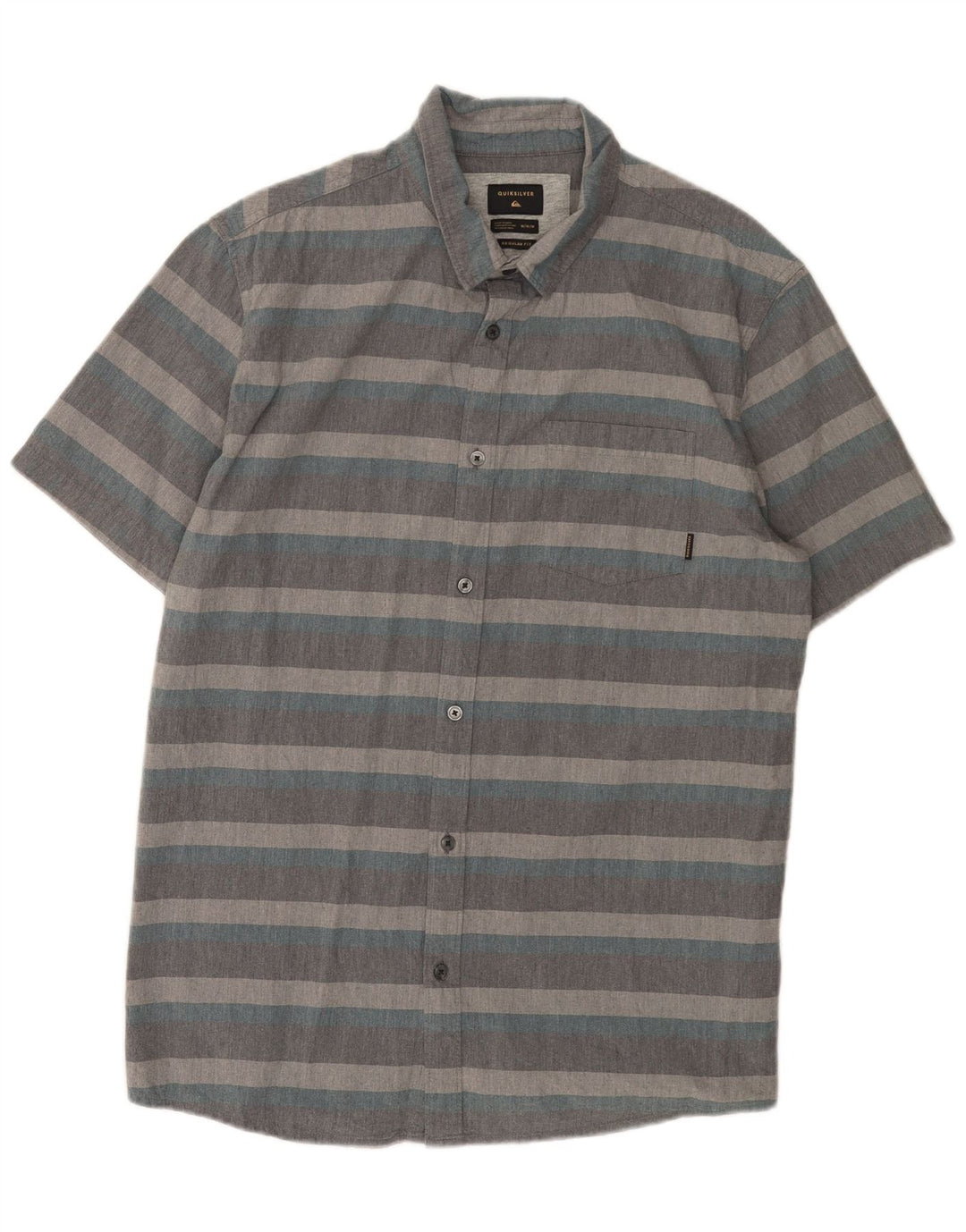 Quiksilver Mens Short Sleeve Regular Fit Shirt Medium Grey Striped Cotton
