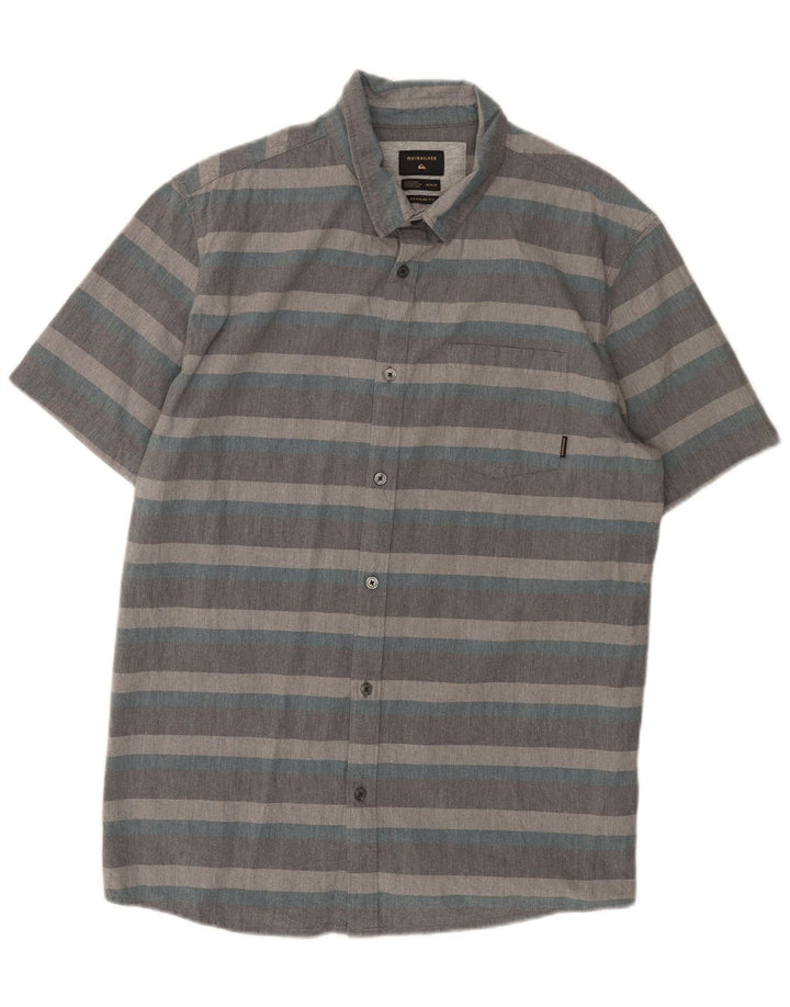 Quiksilver Mens Short Sleeve Regular Fit Shirt Medium Grey Striped Cotton