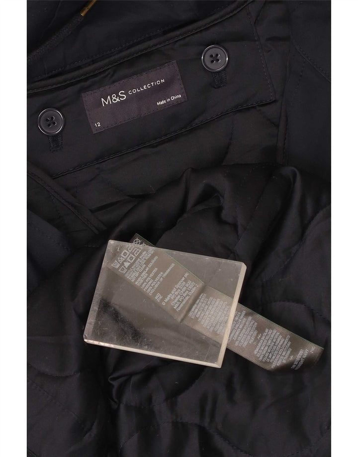 Marks & Spencer Womens Hooded Parka Jacket UK 12 Medium Navy Blue Polyester