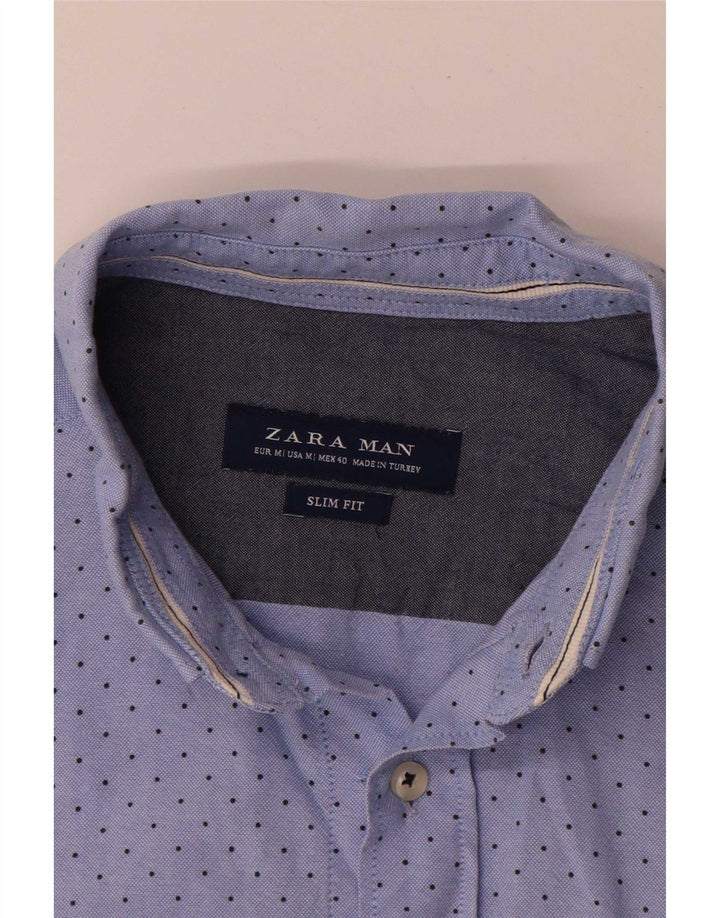 Zara Hombre Camisa Slim Fit Azul Medio Moteado