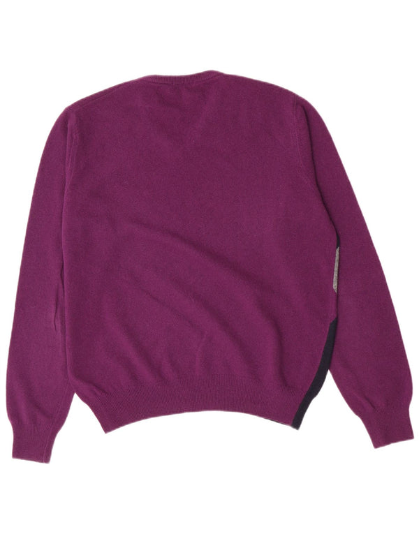 Brooksfield Mens V-Neck Jumper Sweater IT 48 Medium Purple Argyle/Diamond