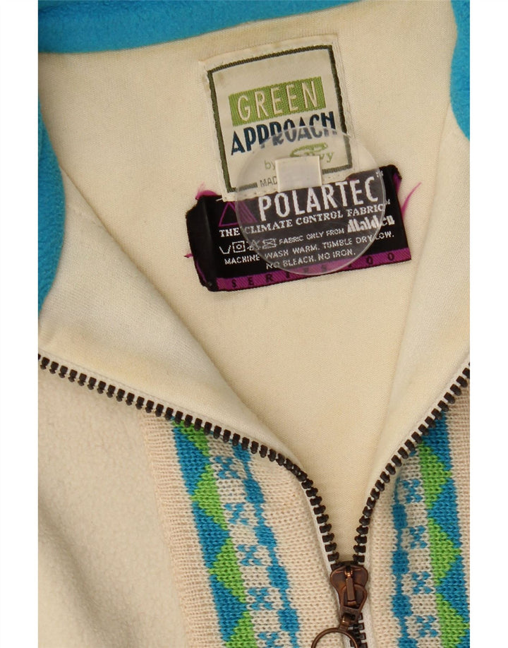 Silvy Mens Polartec Zip Neck Fleece Jumper Medium Beige Fair Isle Polyester