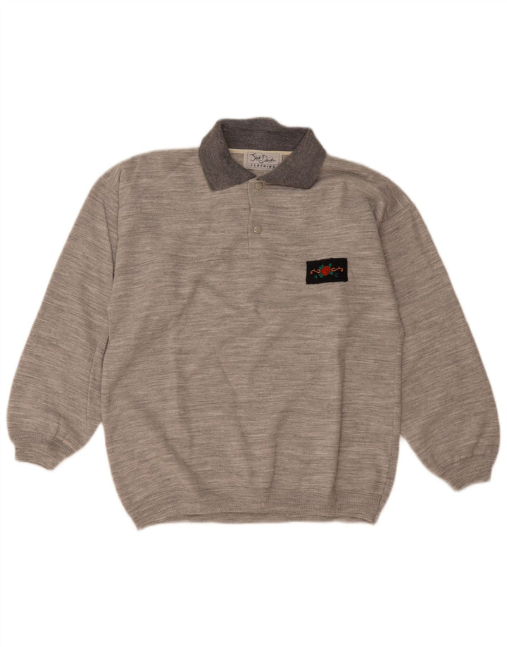 Jack Daniels Mens Polo Neck Sweatshirt Jumper Medium Grey Flecked