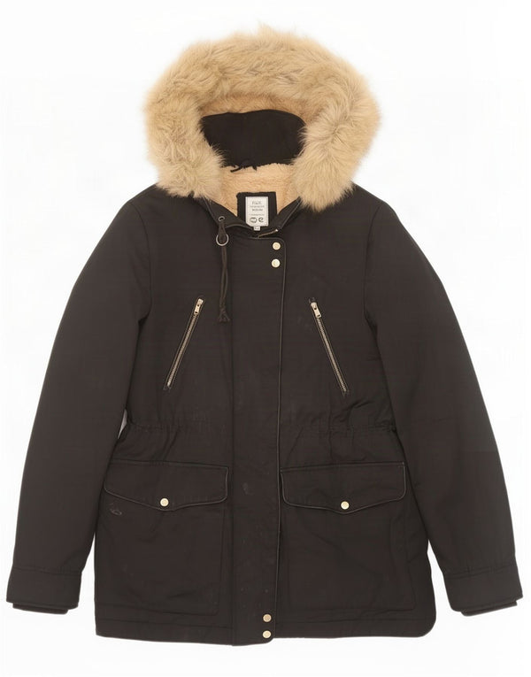 Zara Mujer Trafaluc Chaqueta Parka Sherpa con Capucha Reino Unido 10 Small Acrílico Negro