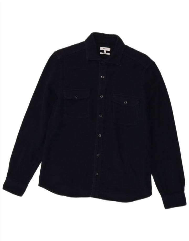 Reiss Mens Regular Fit Shirt Large Navy Blue Cotton