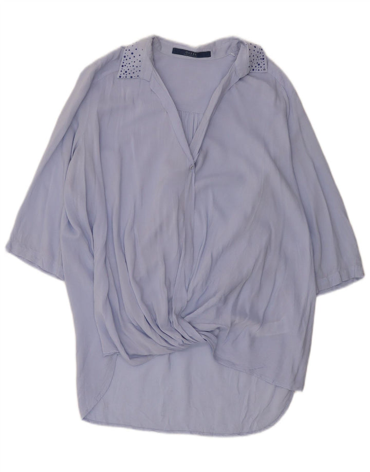 Guess Womens 3/4 Sleeve Oversized Tunic Top UK 10 Small Blue Spotted Rayon
