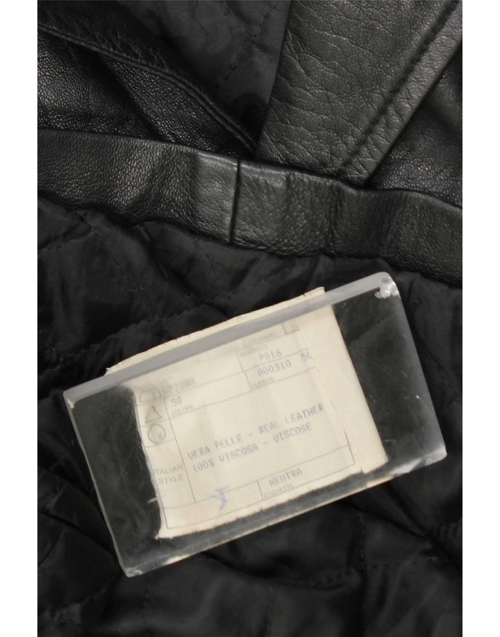 Vintage Mens Leather Coat IT 50 Large Black Leather