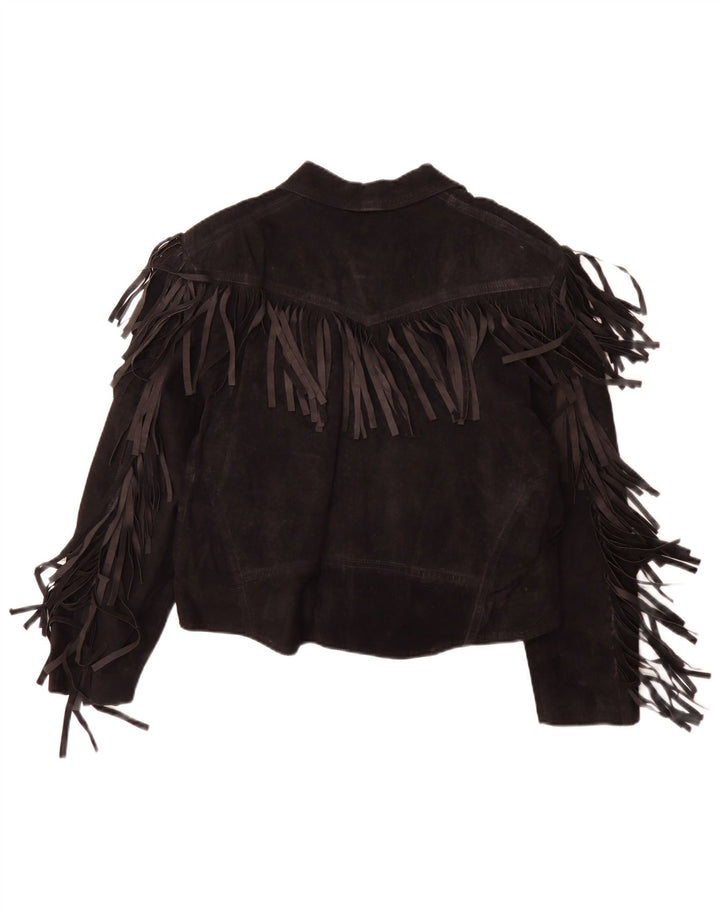 Giacca vintage in pelle scamosciata da donna IT 50 XL Cowboy in pelle nera