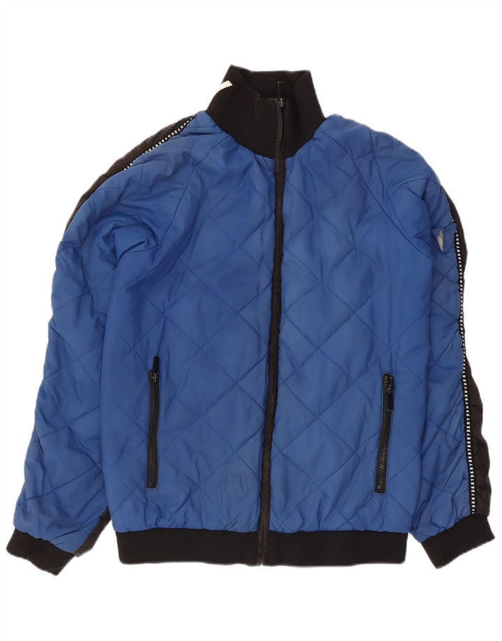 Dkny Womens Graphic Quilted Jacket UK 14 Medium Blue Colourblock Polyester