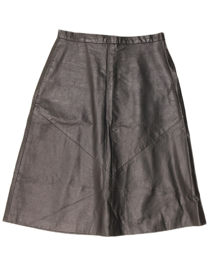 Vintage Womens Leather Skirt IT 52 2XL W32  Black
