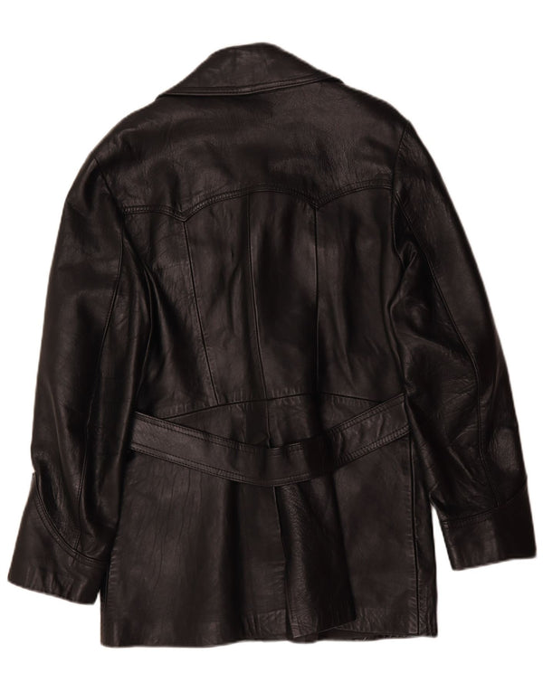 Casaco de couro feminino vintage IT 42 médio preto