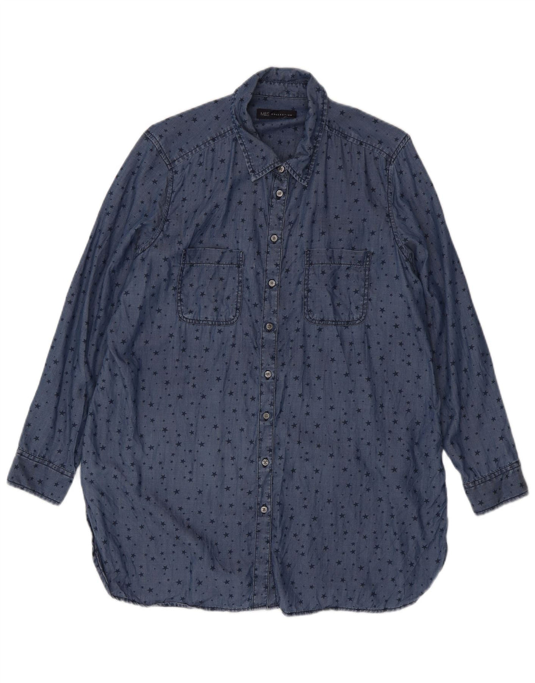 Marks & Spencer Womens Longline Abstract Pattern Shirt UK 16 Large Blue