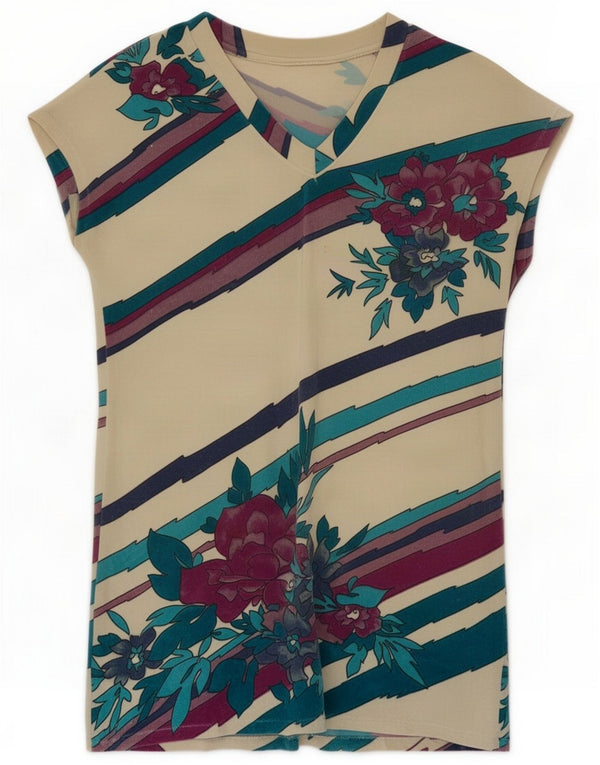 Vintage γυναικεία μπλούζα τοπ UK 14 Large Off White Floral