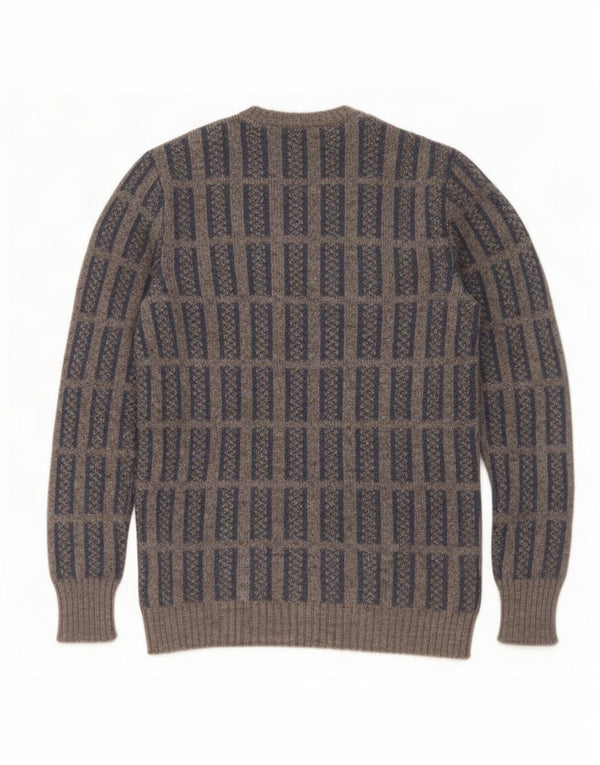 Vintage Mens V-Neck Jumper Sweater IT 52 Large Grey Check