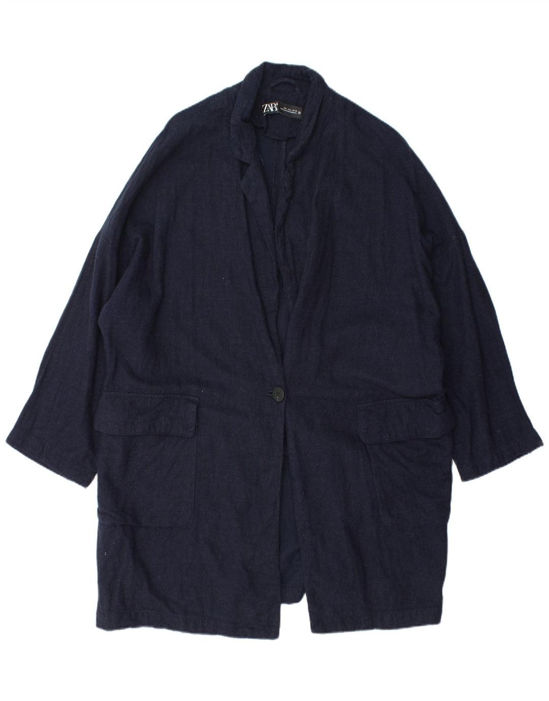 ZARA Womens Oversized Overcoat UK 16 Large Navy Blue Viscose