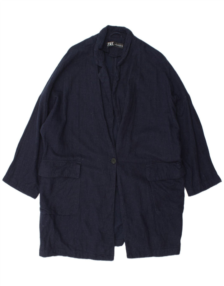 ZARA Womens Oversized Overcoat UK 16 Large Navy Blue Viscose