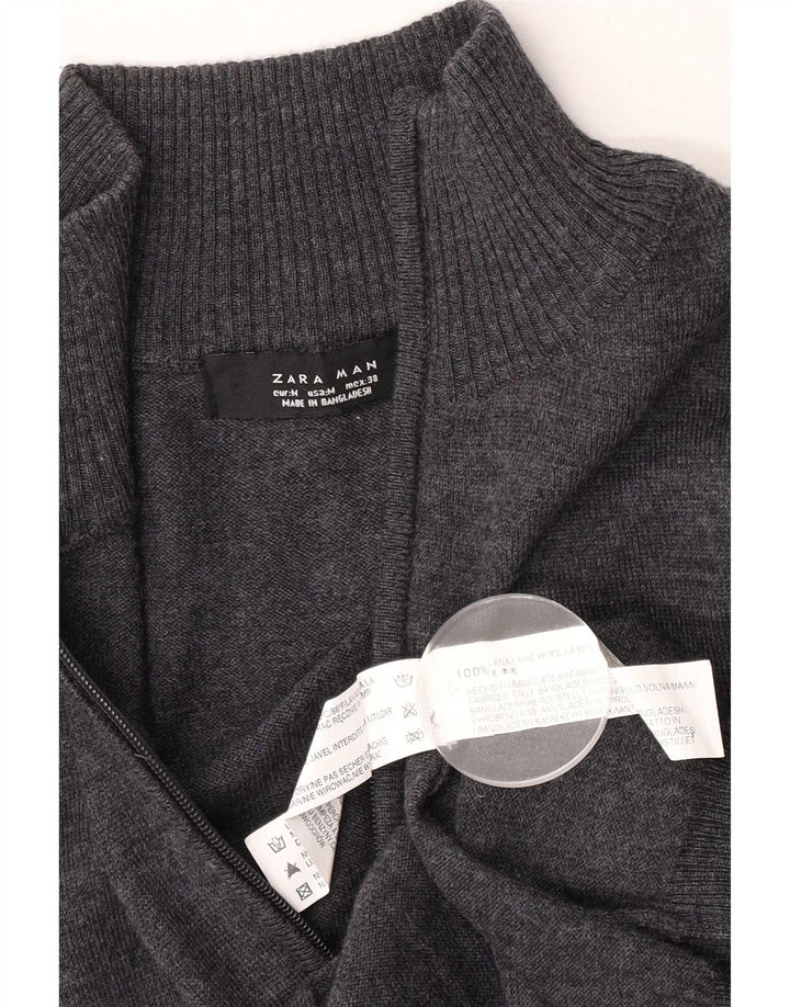 Zara Mens Cardigan Sweater Medium Grey Wool