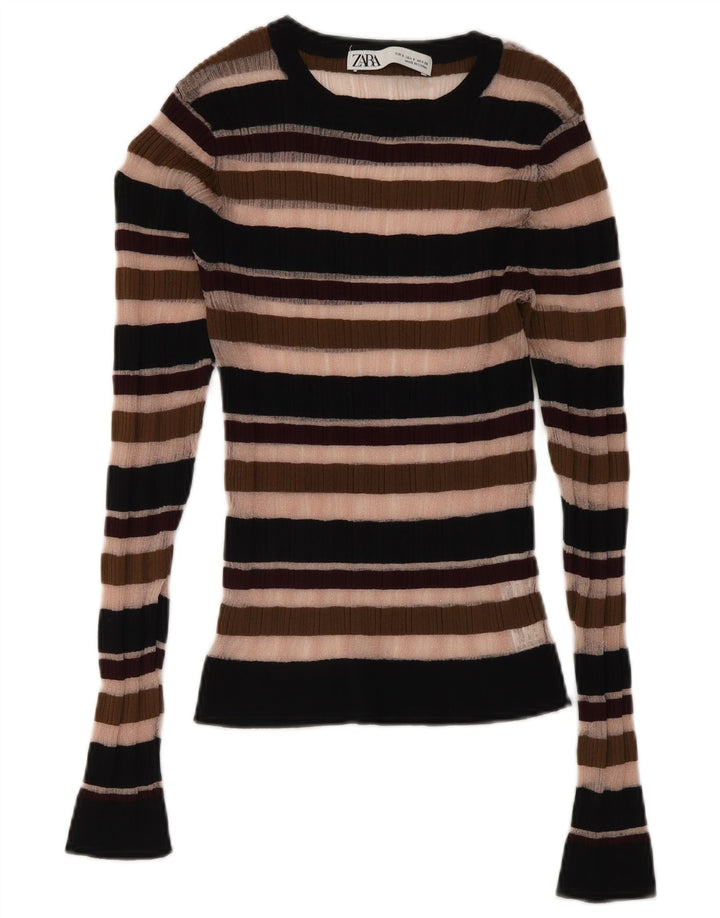 Top Zara da donna a maniche lunghe trasparente UK 8 piccolo a righe multicolore