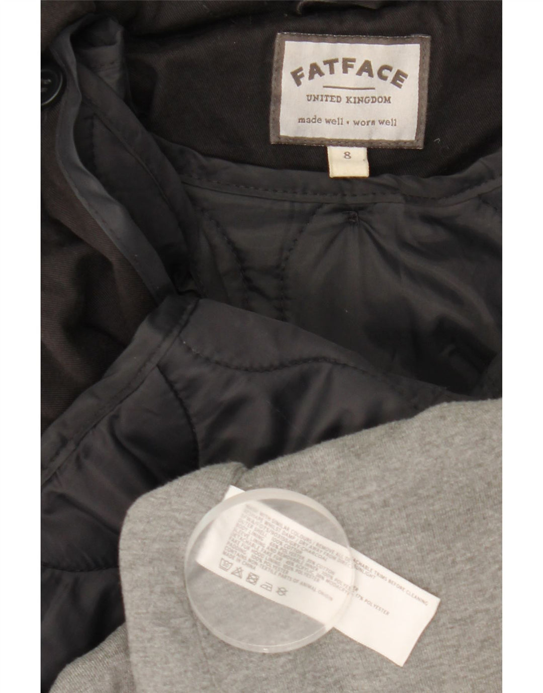 Fat Face Womens Hooded Parka Jacket UK 8 Small Black Cotton