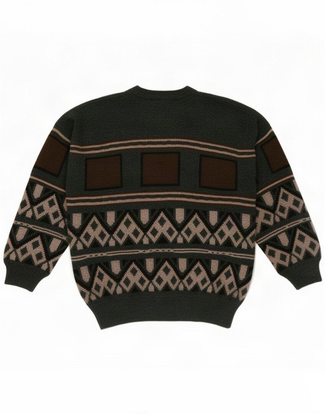 Dogan Mens Crew Neck Jumper Sweater Medium Green Geometric