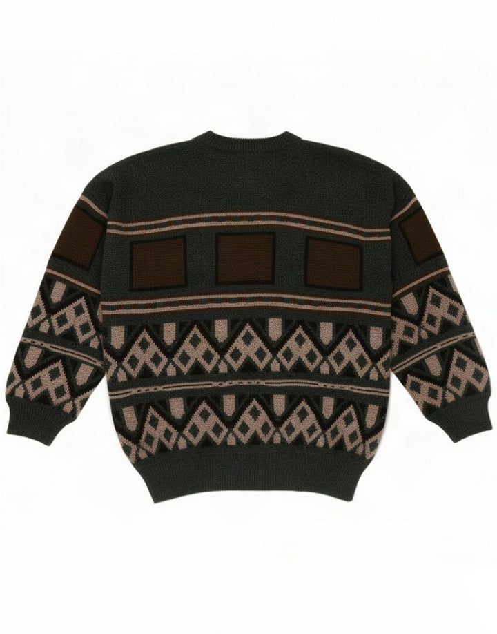 Dogan Mens Crew Neck Jumper Sweater Medium Green Geometric