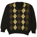 Vintage Mens V-Neck Jumper Sweater Medium Green Argyle/Diamond
