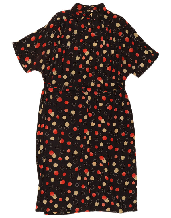 Vintage Womens Short Sleeve Oversized Shirt Dress UK 16 Large Black Spotted