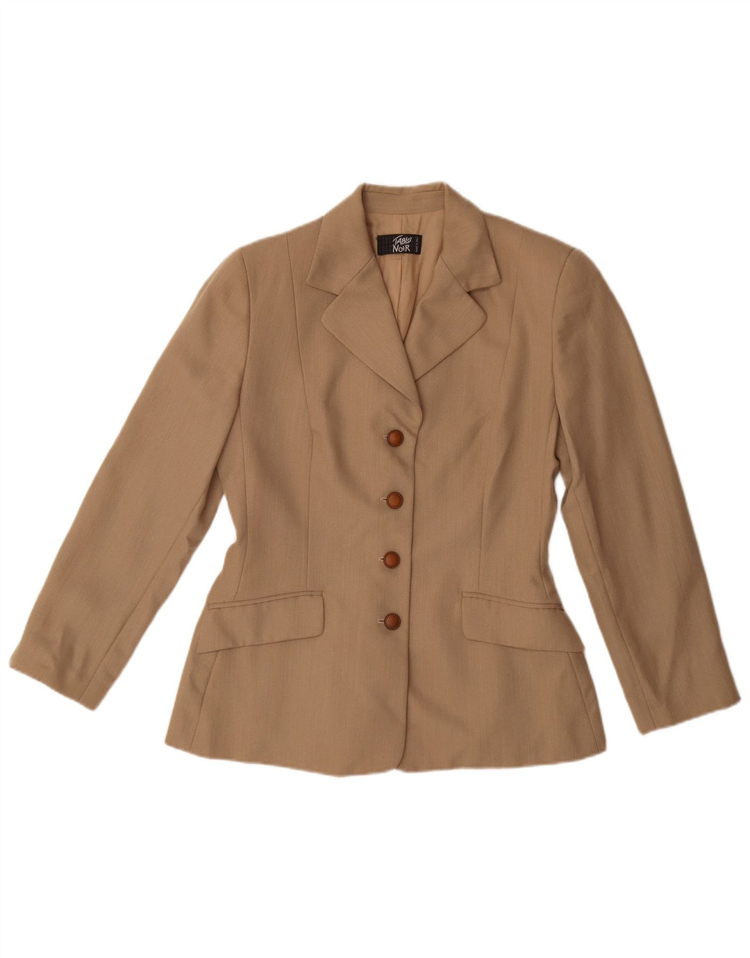 Vintage Womens 4 Button Blazer Jacket UK 14 Medium Beige Virgin Wool