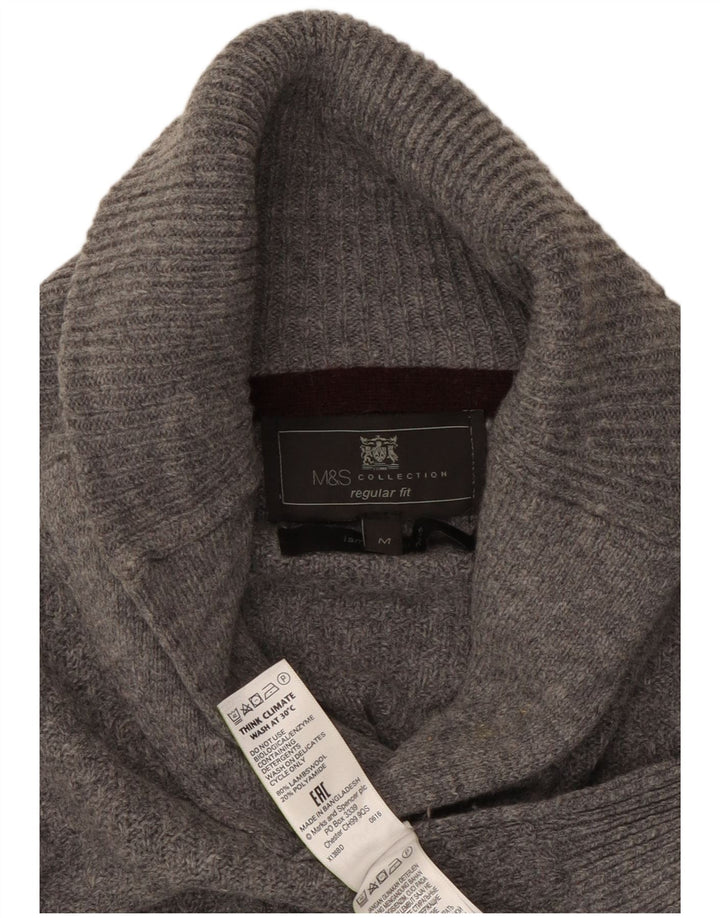 Pulover pentru bărbați Marks & Spencer, cu formă regulată, cu gât șal, lână, gri mediu