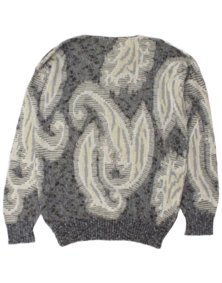 Monello Mens Boat Neck Jumper Sweater Large Grey Paisley Cotton
