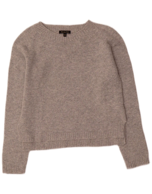 Massimo Dutti Womens Crop Boat Neck Jumper Sweater UK 6 XS Grey