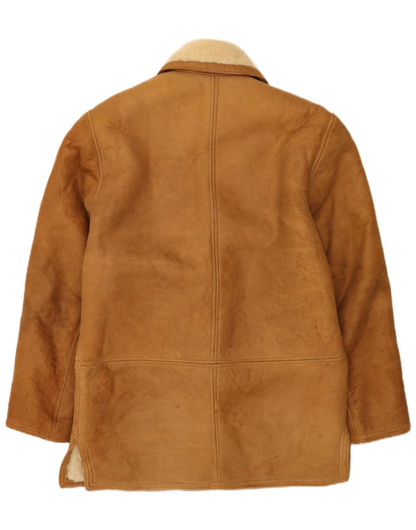 Vintage Damen Zweireihige Lammfelljacke UK 14 Large Beige
