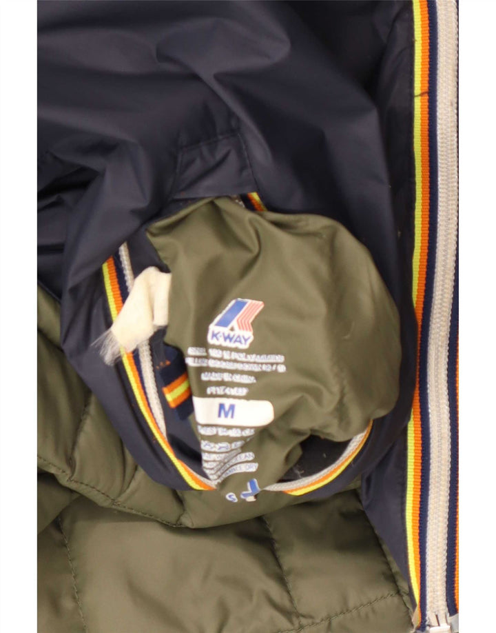 K-Way Womens Hooded Reversible Wattierte Jacke UK 14 Medium Marineblau
