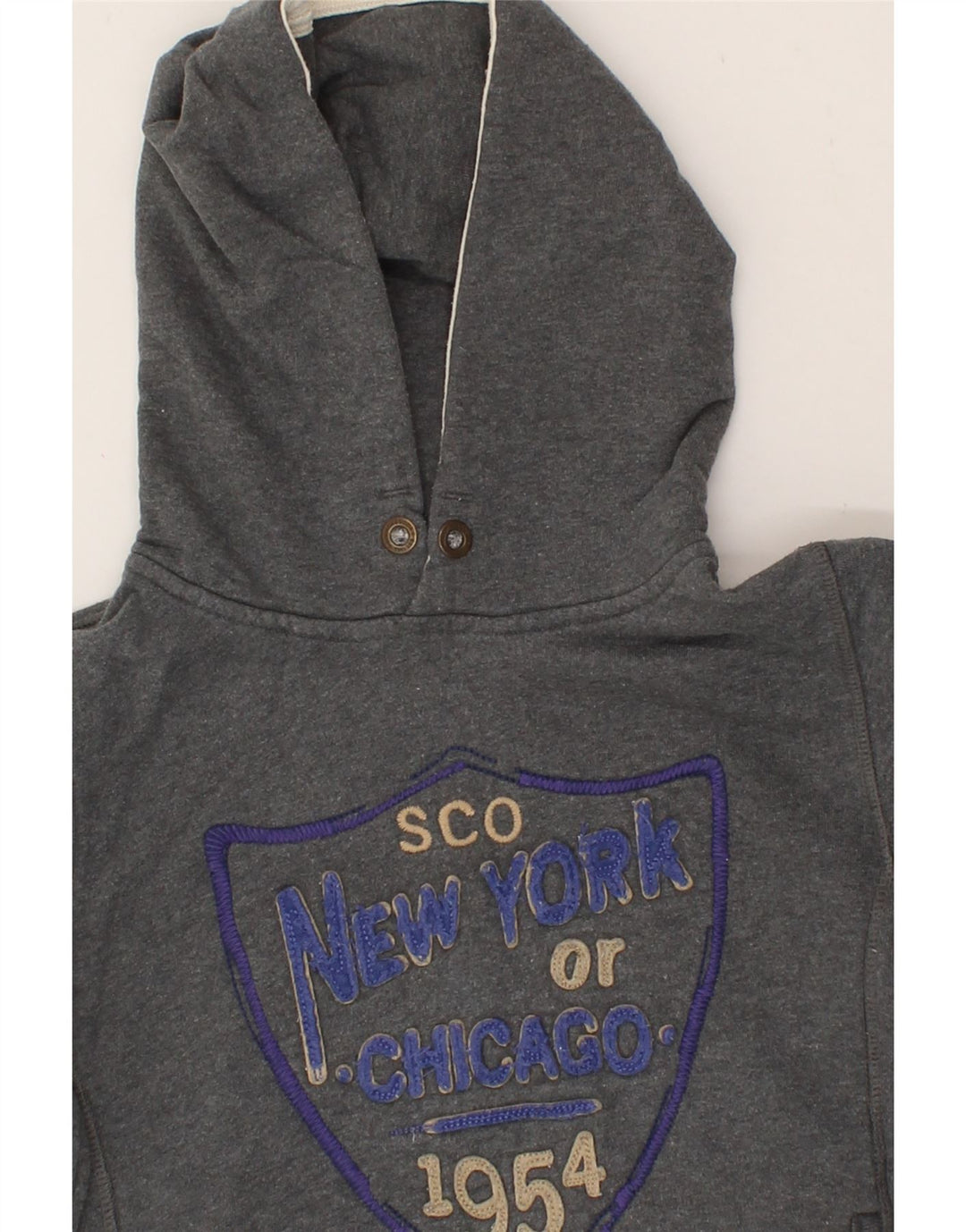 SCOTCH SHRUNK Boys Graphic Hoodie Jumper 7-8 Years Grey Cotton Vintage Scotch Shrunk and Second-Hand Scotch Shrunk from Messina Hembry 