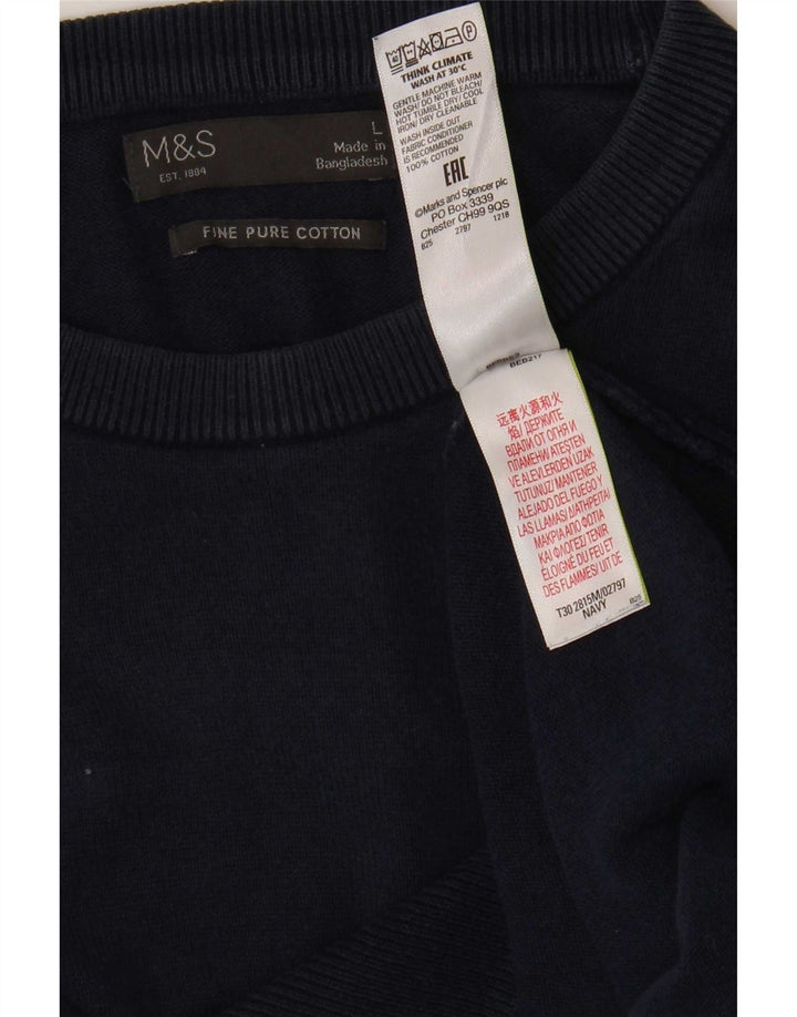 Marks & Spencer Mens Crew Neck Jumper Sweater Large Navy Blue Cotton