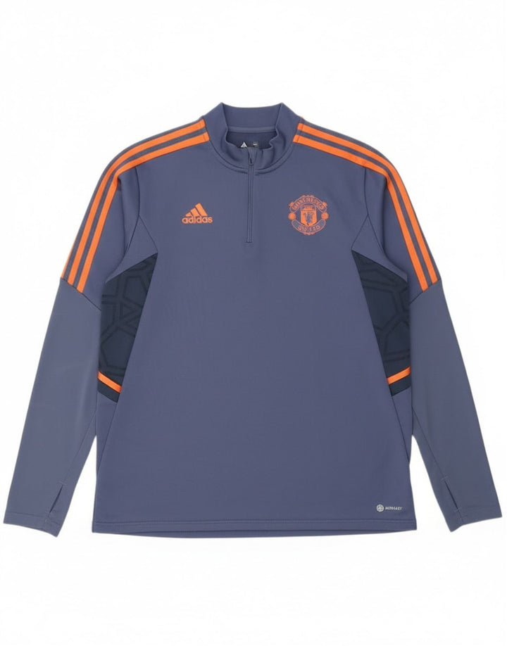 Adidas Herre Manchester United Pullover Træningsdragt Top Stor Blå Colourblock