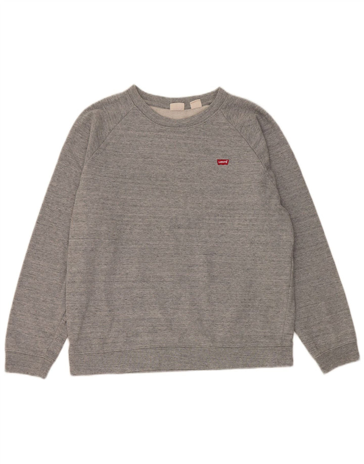 Levi's Damen-Sweatshirt-Pullover UK 14 Mittelgrau gefleckte Baumwolle