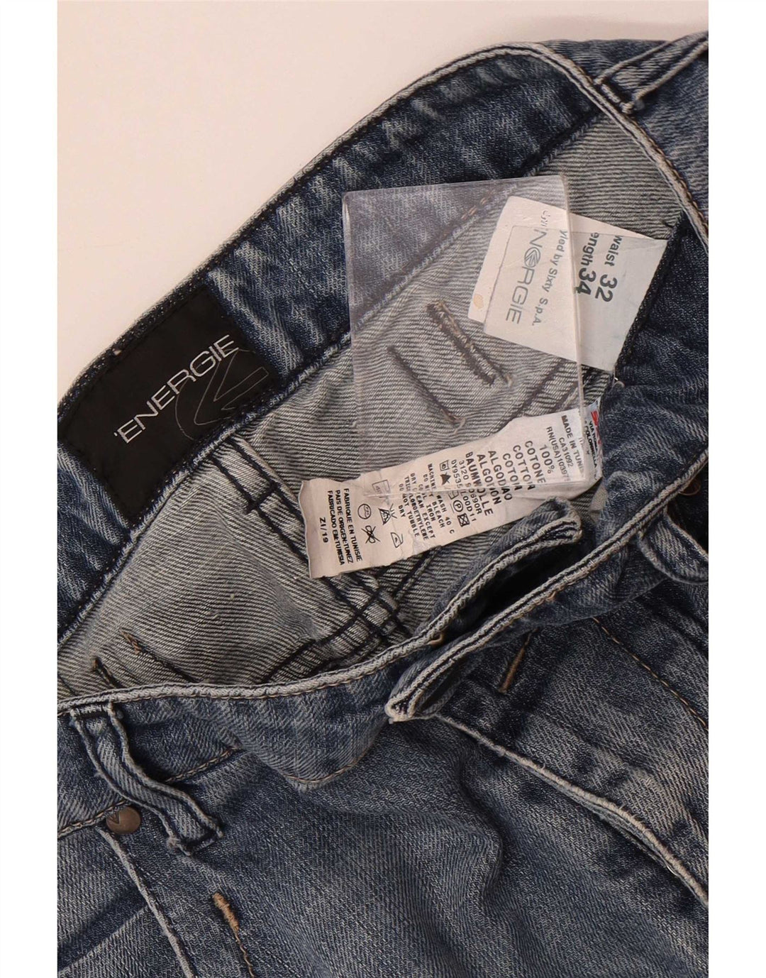 Energie Mens Straight Jeans W32 L34 Blue Cotton