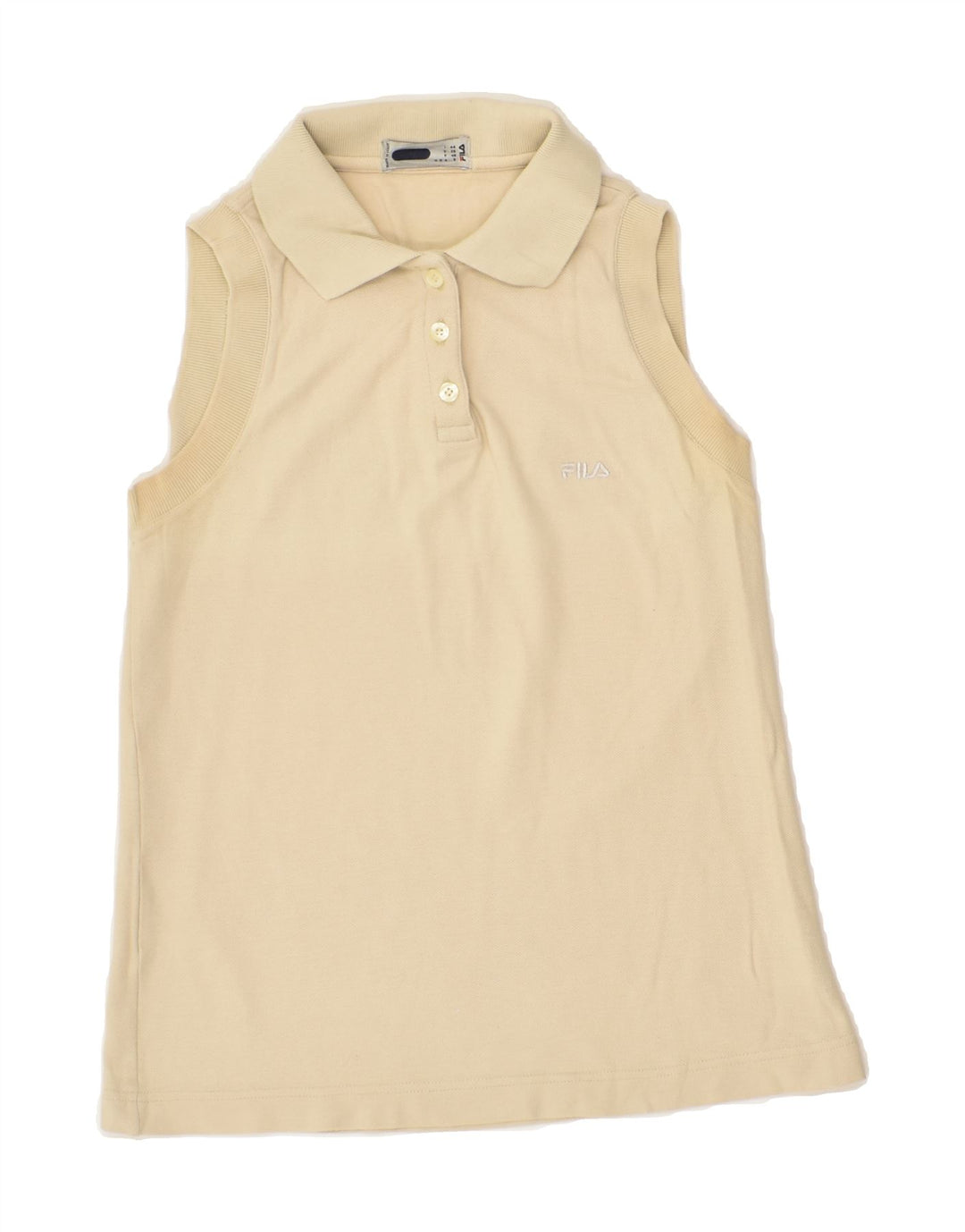 FILA Womens Sleeveless Polo Shirt IT 44 Medium Beige | Vintage Fila | Thrift | Second-Hand Fila | Used Clothing | Messina Hembry 