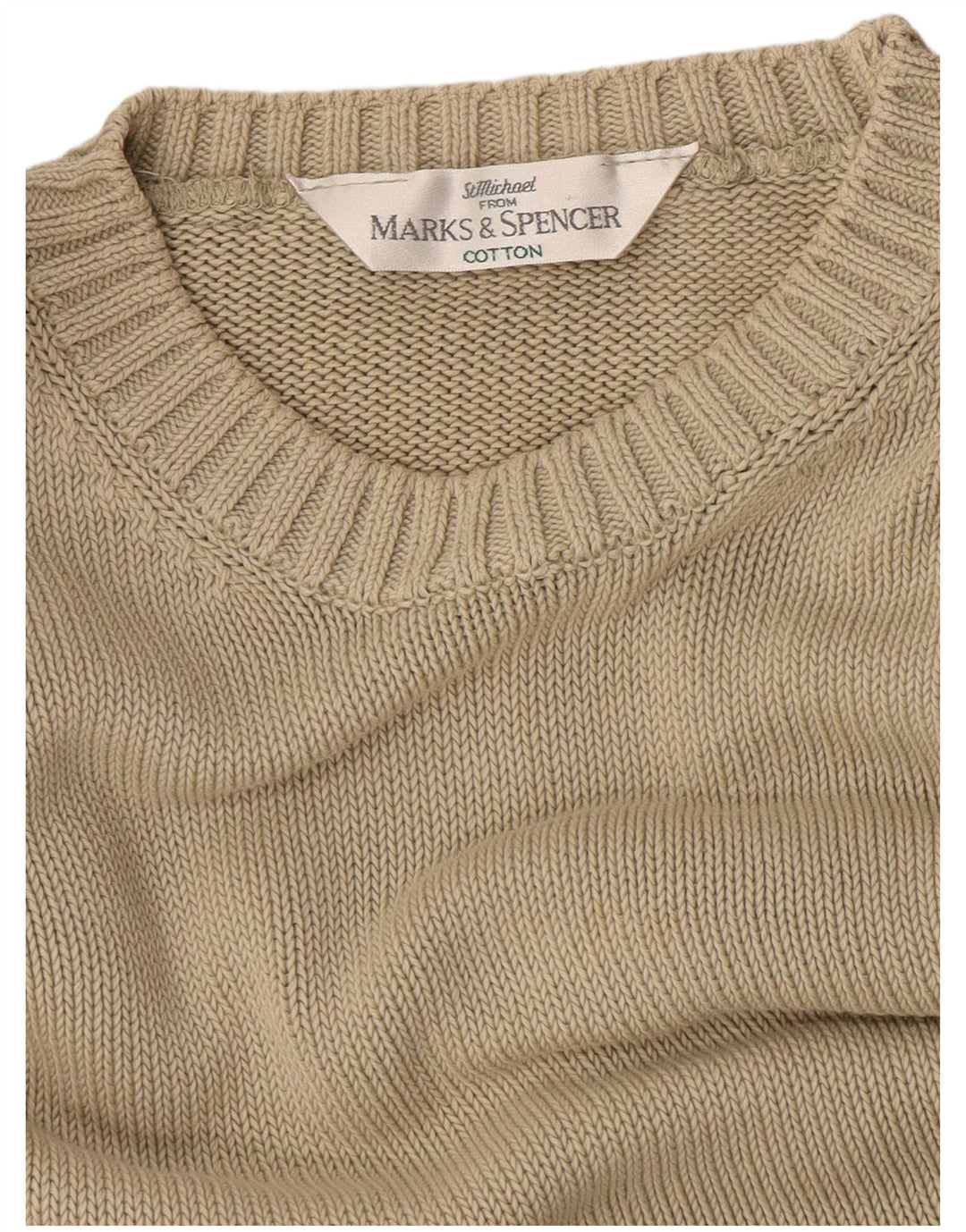 Marks & Spencer Mens Crew Neck Jumper Sweater Large Beige Cotton
