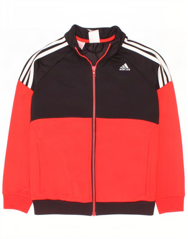 Adidas Boys Tracksuit Top Jacket 11-12 Years Red Colourblock Polyester