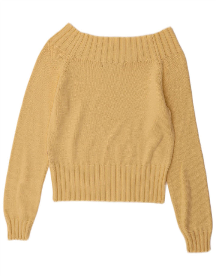 Vintage Womens Off Shoulder Sweater UK 12 Medium Yellow Cotton