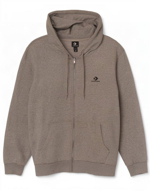 Converse Mens Zip Sudadera con capucha suéter grande gris algodón