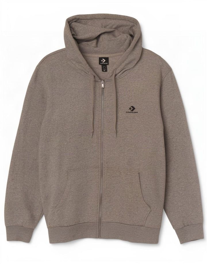 Converse Męski sweter z kapturem i zamkiem błyskawicznym, duży, szary, bawełniany
