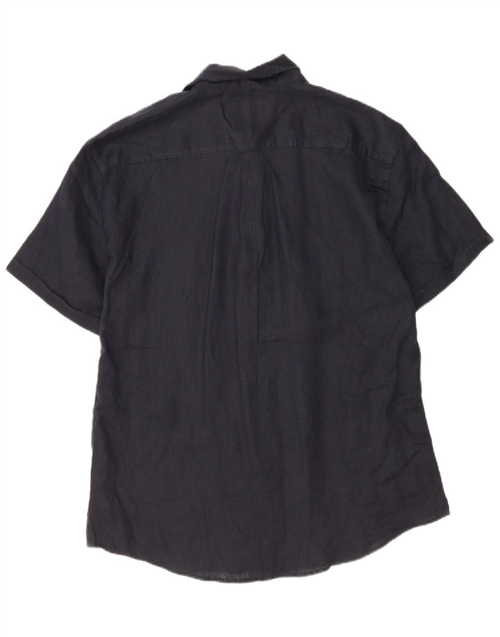 Coast Mens Short Sleeve Shirt 2XL Navy Blue Linen