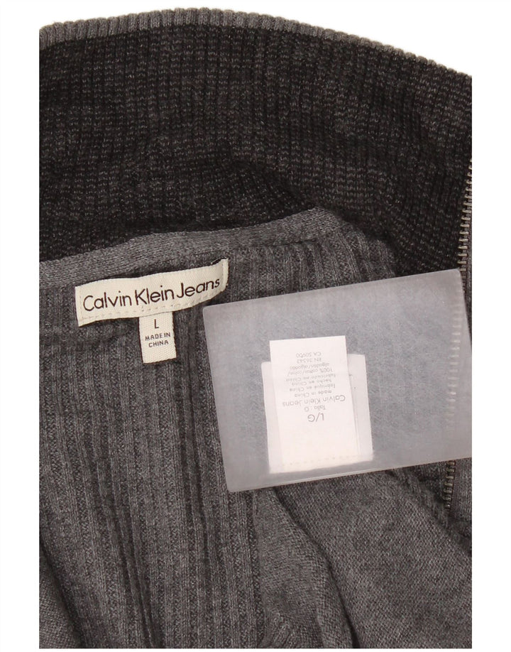 Calvin Klein Jeans Mens Cardigan Sweater Large Grey Cotton