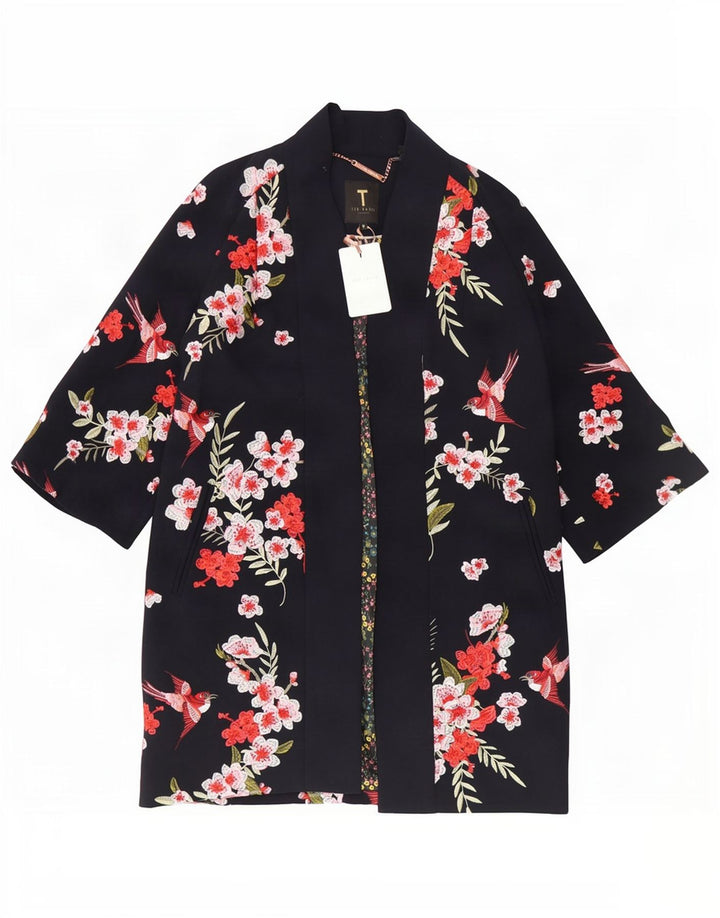 Ted Baker Pardessus surdimensionné à manches 3/4 pour femme UK 10 Petit bleu marine floral
